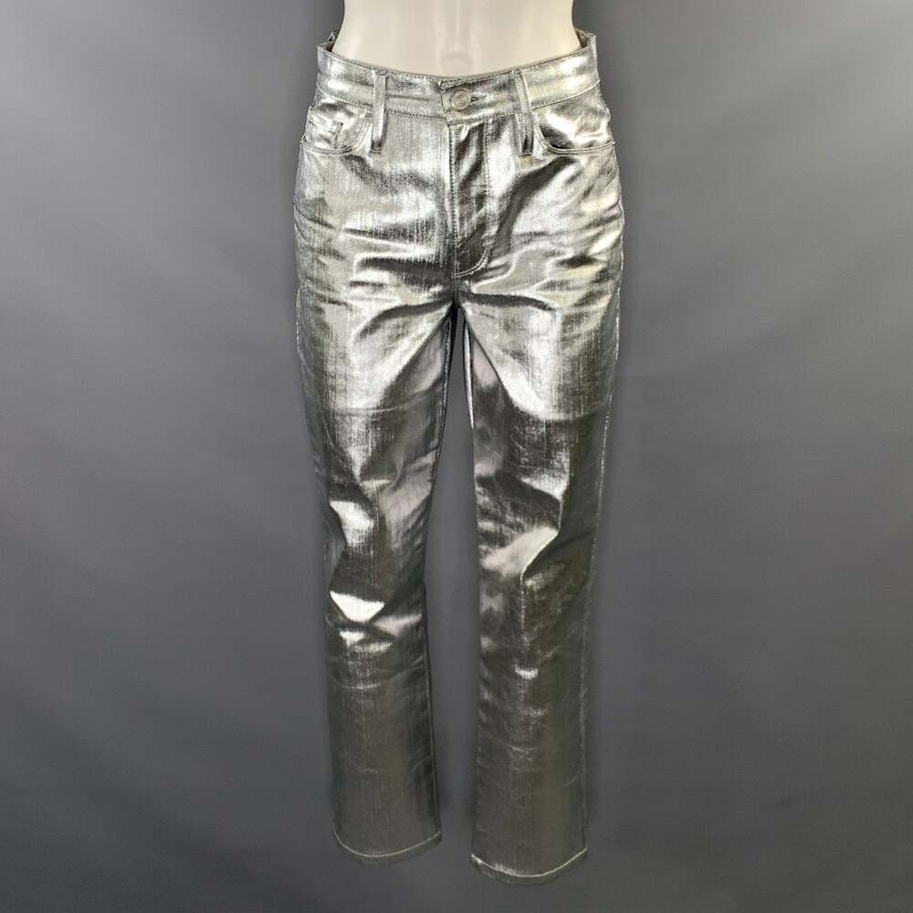 FRAME Size 24 Silver Cotton Metallic Zip Fly Jeans
